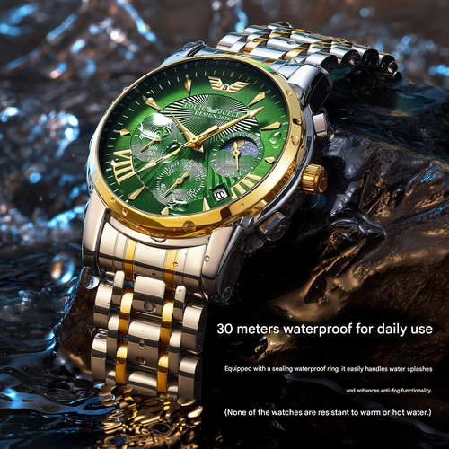 Louis Jourdan New Men's Multifunctional Three-Dial Six-Hand Day-Date Moon Phase Quartz Watch