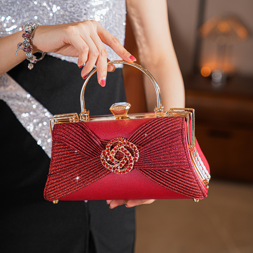 Luxury Wedding Evening Bag New Design Satin Fabric with Rhinestone Elegant Banquet Clutch for Ladies