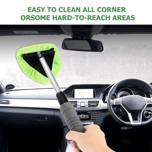 LIHENG Car Windshield Cleaning Tool with Extendable Handle and 4 Reusable Microfiber Pads Auto Windshield Cleaning Sponge