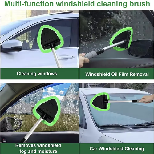 LIHENG Car Windshield Cleaning Tool with Extendable Handle and 4 Reusable Microfiber Pads Auto Windshield Cleaning Sponge