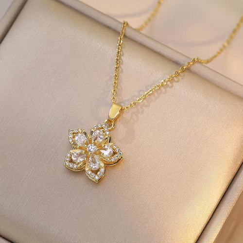 Rotating Bauhinia Zircon Flower Niche Light Luxury New Design Pendant Titanium Steel Necklace