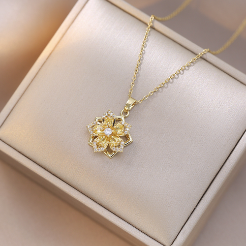Rotating Bauhinia Zircon Flower Niche Light Luxury New Design Pendant Titanium Steel Necklace
