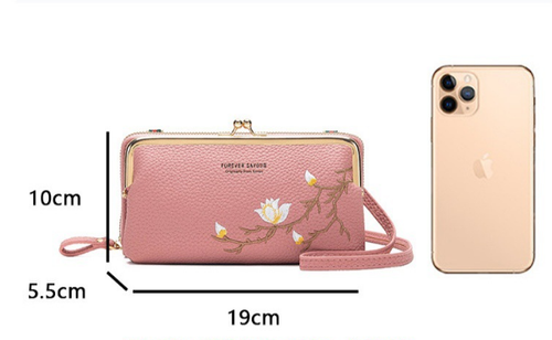 Small Capacity Embroidered Flower Phone Bag, Crossbody Clip, Wallet, Change, Small Women's Bag