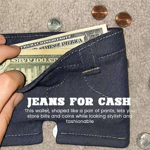 MEIYIN Mini Jeans Wallet Foldable Shaped Coin Purse Card Holder Fashionable Modern Gift for Boyfriend and Dad
