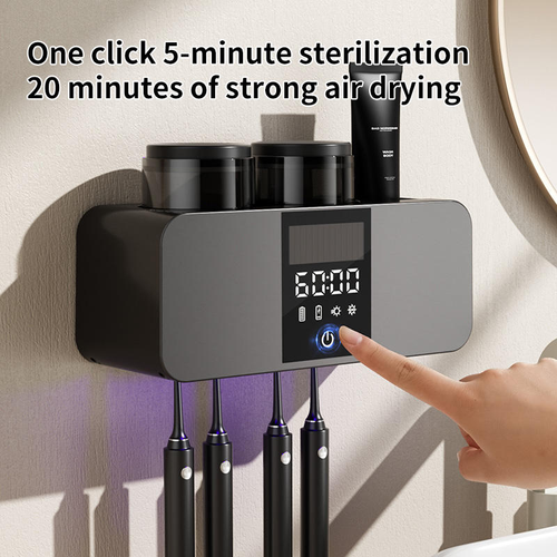 2 Cups of Sterilization Toothbrush Holder Wall-mounted Toothpaste Dispenser Timing Sterilization Toothbrush Sterilization Holder