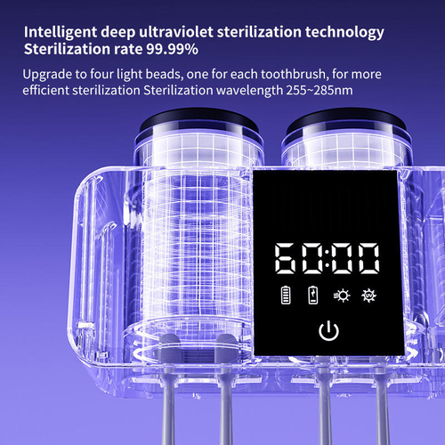 2 Cups of Sterilization Toothbrush Holder Wall-mounted Toothpaste Dispenser Timing Sterilization Toothbrush Sterilization Holder