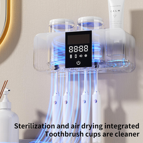 2 Cups of Sterilization Toothbrush Holder Wall-mounted Toothpaste Dispenser Timing Sterilization Toothbrush Sterilization Holder