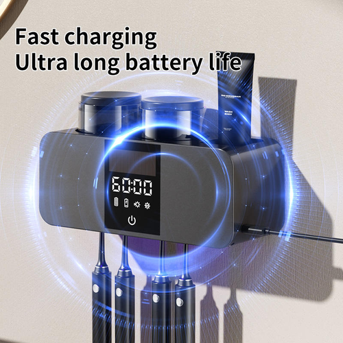 2 Cups of Sterilization Toothbrush Holder Wall-mounted Toothpaste Dispenser Timing Sterilization Toothbrush Sterilization Holder