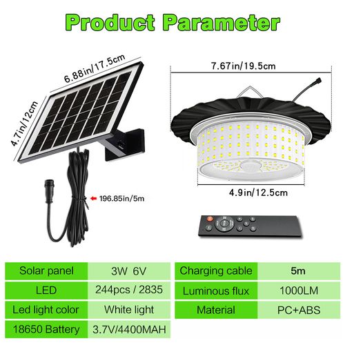 Solar Shed Barn Light Indoor Outdoor 244 LED Solar Pendant Light 5 Modes Solar Motion Sensor Light with Remote IP65 Waterproof
