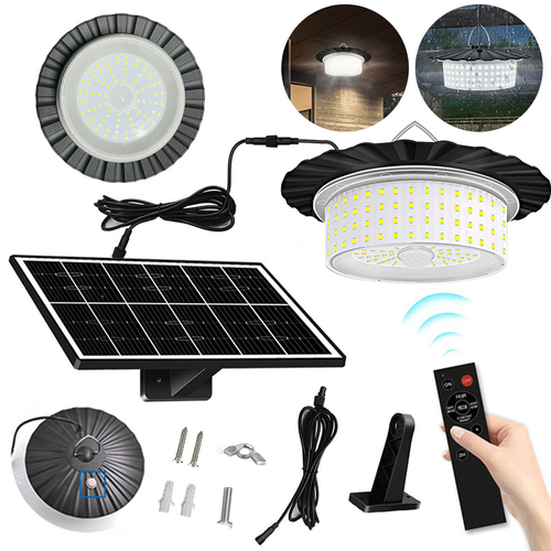 Solar Shed Barn Light Indoor Outdoor 244 LED Solar Pendant Light 5 Modes Solar Motion Sensor Light with Remote IP65 Waterproof