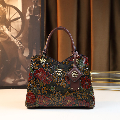 Vintage Flower Pattern Handbag, Luxury PU Leather Tote Bag, Fashion Crossbody Bag for Women