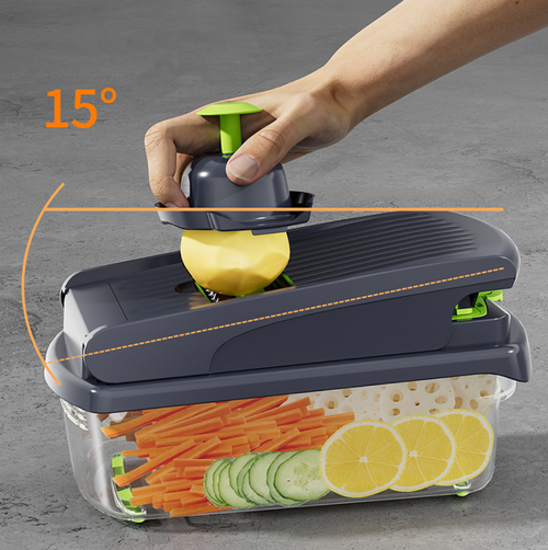 18in1 Vegetable Chopper Dicer with Container Cheese Grater Slicer Stainless Steel Manual Hand Cooking Gadget for Kitchen