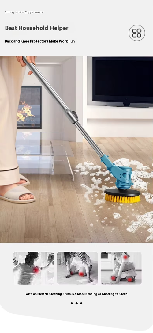 6-in-1 Extendable Electric Cleaning Brush DIY Grade Bathroom Courtyard Sweeper Polishing Snow and Leaf Sweeping Tool