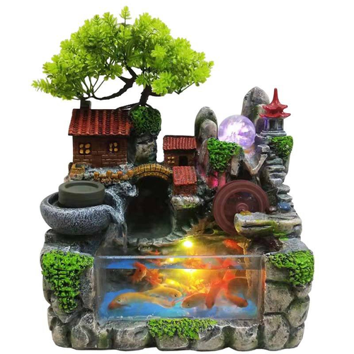Wholesale Table Desk Office Home Wall Decoration Indoor Tabletop Decor Rockery Fish Jar Resin Water Fountain