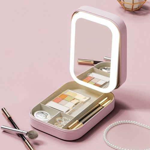 2026New Design Jewelry Case Large Capacity Travel Fashion Portable Cosmetic Jewelry Box with LED Light Mirror