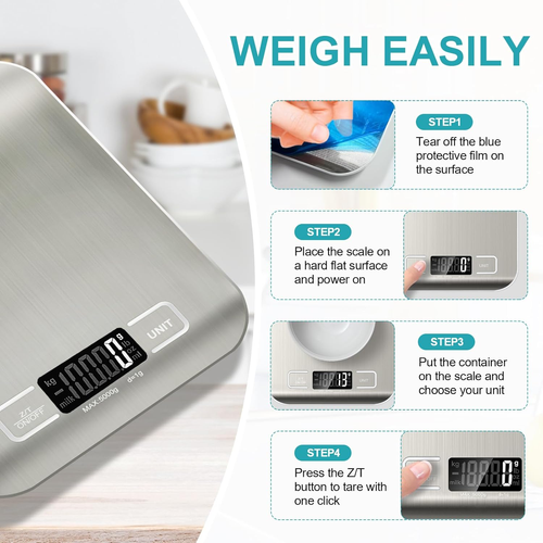 11lb Digital Stainless Steel Kitchen Scale LCD Display 6 Units with Tare Function Measures 0.05oz 1g for Baking  Meal Prep