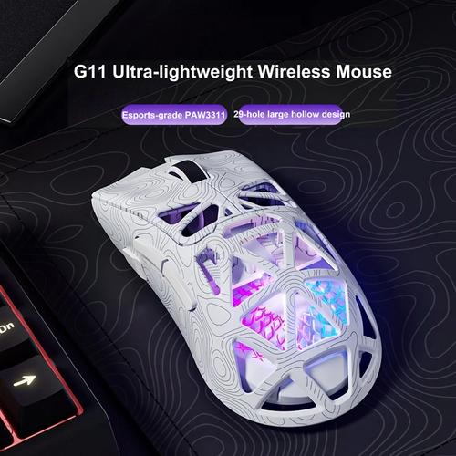 FURYCUBE G11 Wireless Gaming Mouse Tri Mode BT 2.4G PAW3311 Lightweight 29 Hole Hollow Design RGB Lighting For PC Gamers