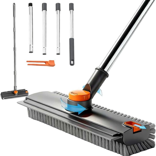 Plastic Push Broom Brush Crevice Cleaning Tool for Home Bathroom Floor Scrubbing Cleaning Brush With Squeegee Floor Scrub Brush