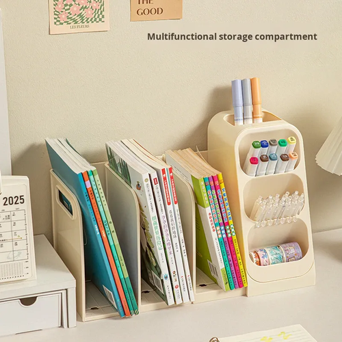 Plastic Desktop Storage Box Student Book Organizer Book Stand Large Capacity Bookshelf Pen Holder