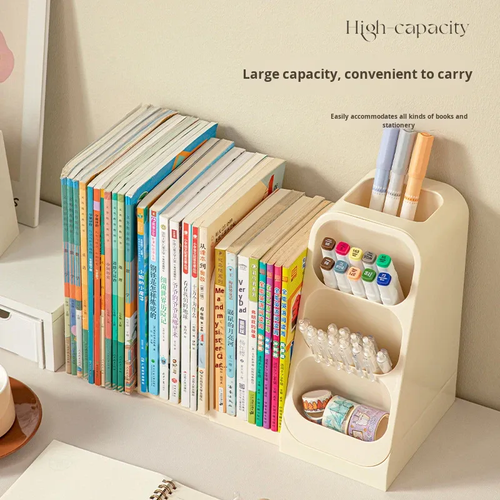 Plastic Desktop Storage Box Student Book Organizer Book Stand Large Capacity Bookshelf Pen Holder
