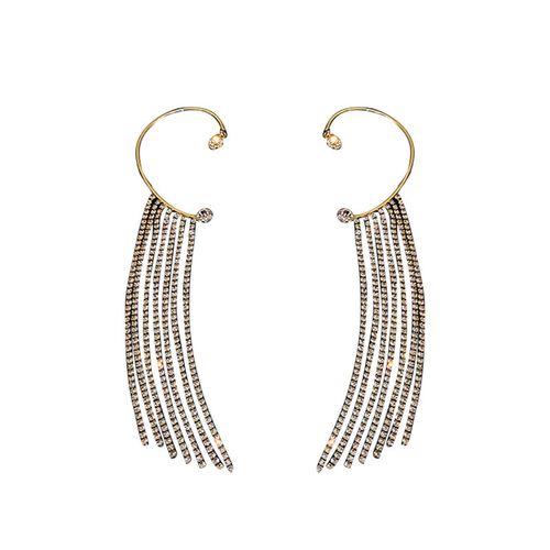 Luxury Shining Zircon Rhinestone Long Tassel Ear Clip Ear Cuff Exquisite Vintage Clip Earrings Party Jewelry