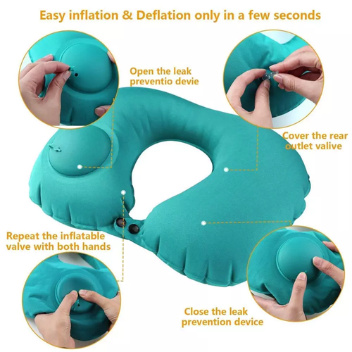 Press-type inflatable U-shaped neck support pad, specially designed for neck protection. Portable and foldable. It is the most comfortable choice for travel and work breaks.