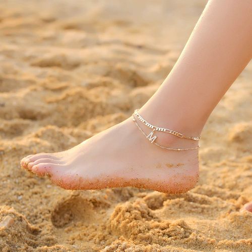New Zirconia 26-letter model copper-plated 14K fashionable layered ankle chain