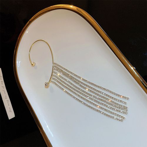 Luxury Shining Zircon Rhinestone Long Tassel Ear Clip Ear Cuff Exquisite Vintage Clip Earrings Party Jewelry