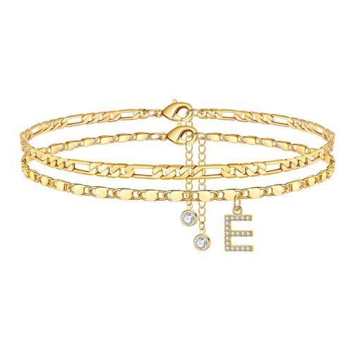 New Zirconia 26-letter model copper-plated 14K fashionable layered ankle chain