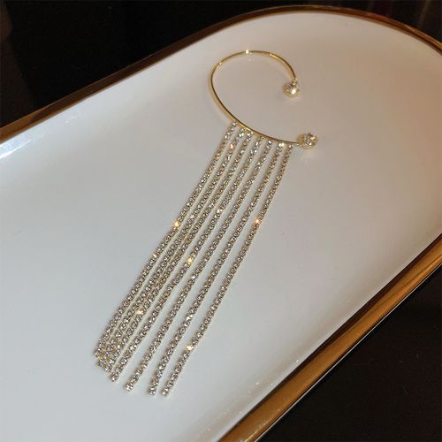 Luxury Shining Zircon Rhinestone Long Tassel Ear Clip Ear Cuff Exquisite Vintage Clip Earrings Party Jewelry