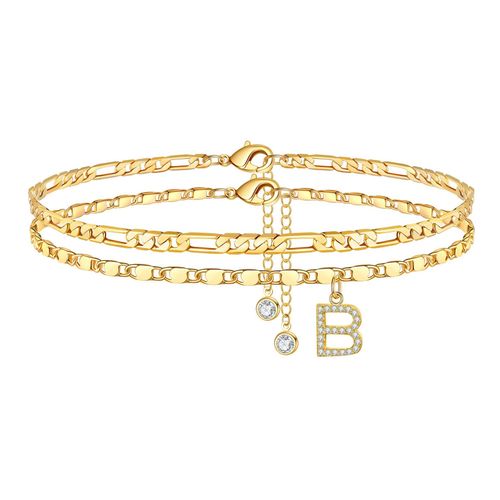 New Zirconia 26-letter model copper-plated 14K fashionable layered ankle chain