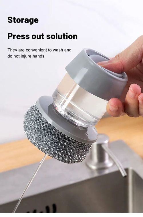 Creative kitchen pan dishwasher, can remove stains and grease. With liquid soap dispenser, stove brush. Buy one get one free, very cost-effective.