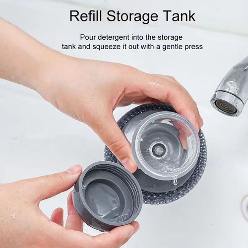 Creative kitchen pan dishwasher, can remove stains and grease. With liquid soap dispenser, stove brush. Buy one get one free, very cost-effective.