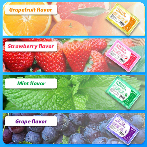 Double-strand dental floss, with colorful mint and fruit flavor, for teeth care.
