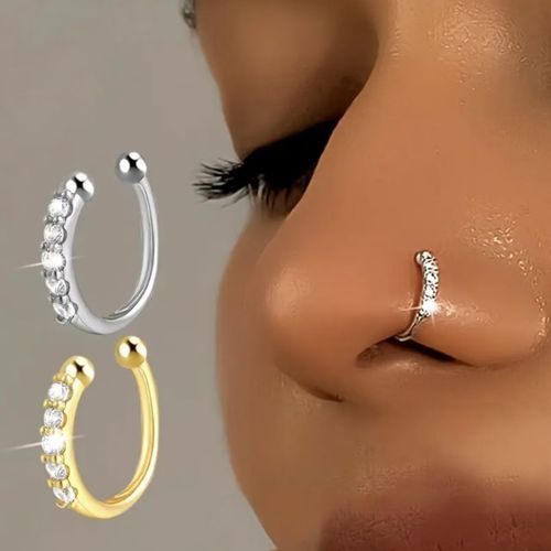 U Shaped CZ Paved Nose Ring Silver & Gold Plated Fashion Nostril Piercing Jewelry