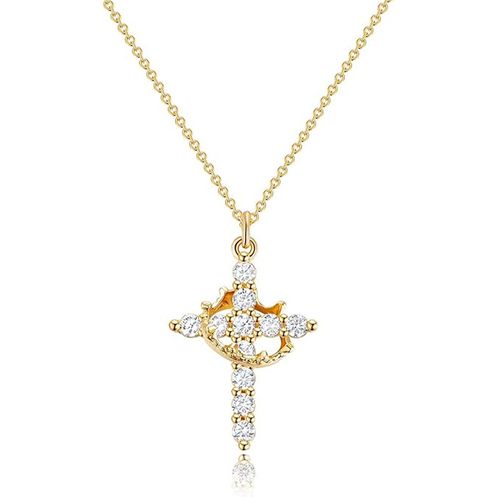 🎄（Shipped in a random size mystery box ）Bestselling Crown Cross Necklace for Women, Fashionable Full Diamond Cross Crown Necklace
