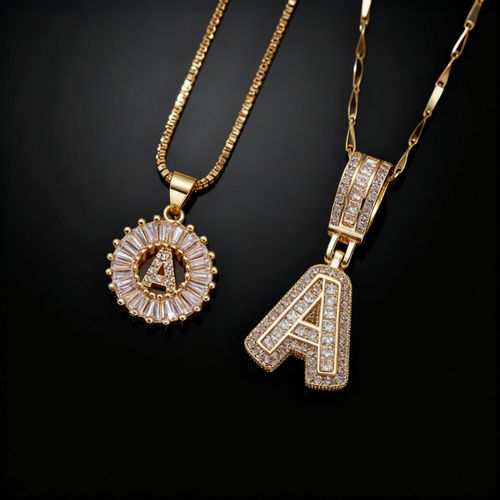 Unisex Iced Out Letter A Pendant Necklaces 18K Gold Plated Cubic Zirconia Initial A Charm Jewelry 2 Styles Hip Hop Fashion Necklaces for Men & Women