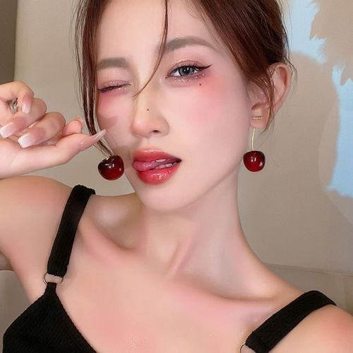 High-End Cherry Earrings for Women - Long Dangle Acrylic Cherry Drops, Cute Fruit Ear Jewelry with Girly Charm