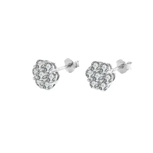 Ice Flower Shaped Cubic Zirconia Stud Earrings Sparkling Cluster Design for Women Daily Gift Use