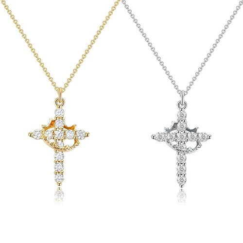 🎄（Shipped in a random size mystery box ）Bestselling Crown Cross Necklace for Women, Fashionable Full Diamond Cross Crown Necklace