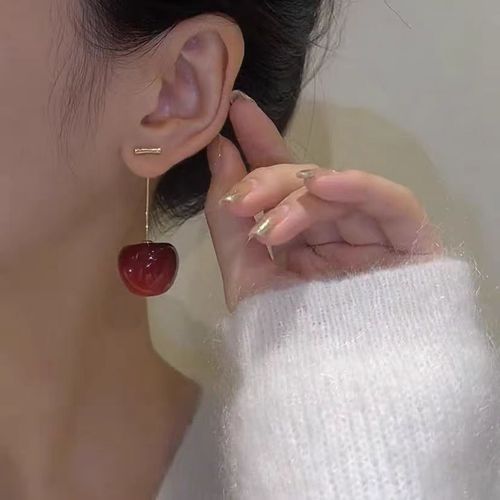 High-End Cherry Earrings for Women - Long Dangle Acrylic Cherry Drops, Cute Fruit Ear Jewelry with Girly Charm