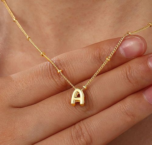 14K Gold Initial A Pendant Necklace Dainty Gold Letter A Necklace