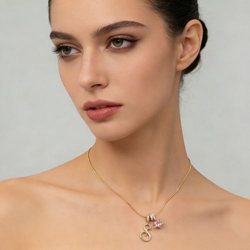 Gold Plated Initial Letter Necklace for Women, Cubic Zirconia Pink Crystal Pendant, Dainty Layerable Alphabet Jewelry Giftv
