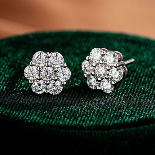 Ice Flower Shaped Cubic Zirconia Stud Earrings Sparkling Cluster Design for Women Daily Gift Use