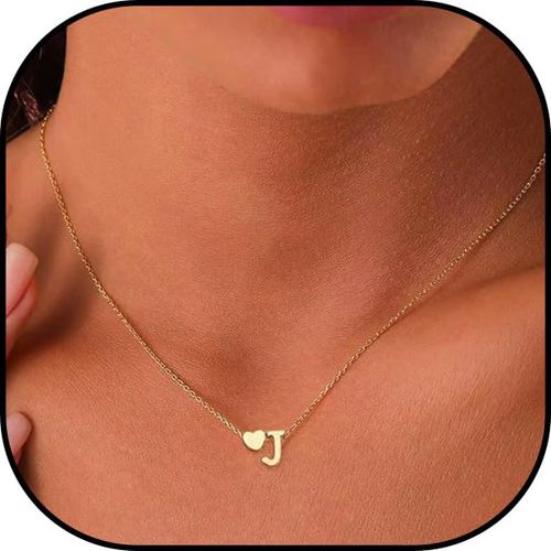 Personalized Heart and Initial J Necklace Minimalist Gold Plated Dainty Pendant for Daily Wear and Gifts