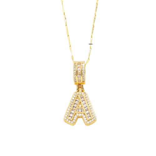 Unisex Iced Out Letter A Pendant Necklaces 18K Gold Plated Cubic Zirconia Initial A Charm Jewelry 2 Styles Hip Hop Fashion Necklaces for Men & Women