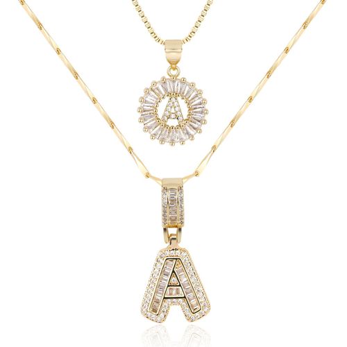 Unisex Iced Out Letter A Pendant Necklaces 18K Gold Plated Cubic Zirconia Initial A Charm Jewelry 2 Styles Hip Hop Fashion Necklaces for Men & Women