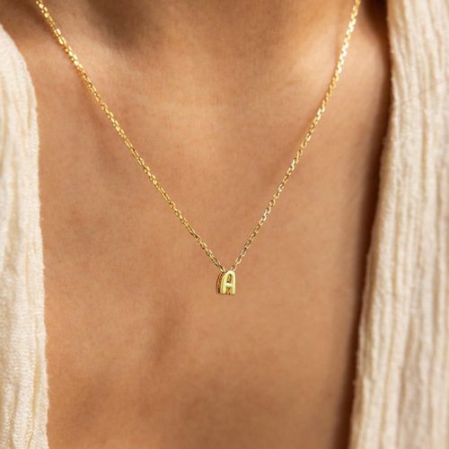 14K Gold Initial A Pendant Necklace Dainty Gold Letter A Necklace