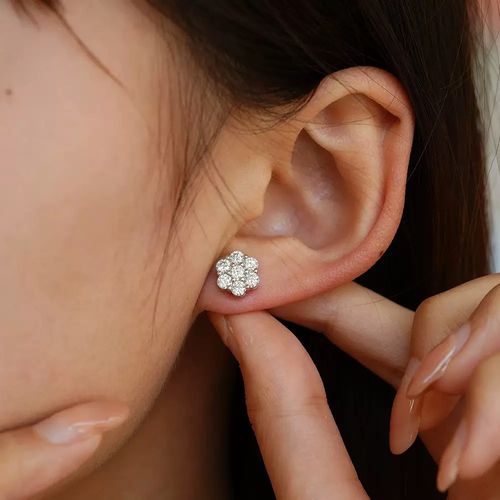 Ice Flower Shaped Cubic Zirconia Stud Earrings Sparkling Cluster Design for Women Daily Gift Use