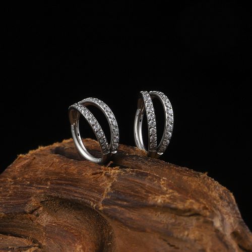 European American Style Three Layer Slanted Edge CZ Nose Ring Personalized Body Piercing Jewelry Zircon Studded Nose Hoop